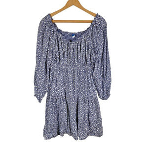 Old Navy Tunic / Mini Dress Large Womens Tiered Smocking Blue Floral Peasant